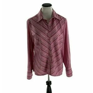 DCC Missy Womens Multicolor Easy Care Glimmer Stretch Striped Shirt Top Medium